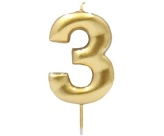 Auksinė žvakutė tortui skaičius "3"