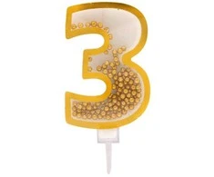 Auksinė žvakutė tortui skaičius "3"