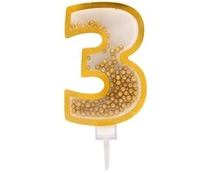 Auksinė žvakutė tortui skaičius "3"
