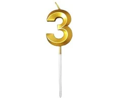 Auksinė žvakutė tortui, skaičius "3"