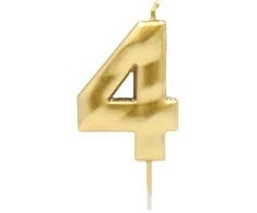Auksinė žvakutė tortui skaičius "4"
