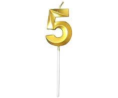 Auksinė žvakutė tortui, skaičius "5"