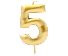 Auksinė žvakutė tortui skaičius "5"