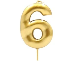 Auksinė žvakutė tortui skaičius "6"