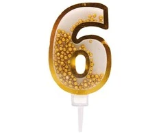 Auksinė žvakutė tortui skaičius "6"
