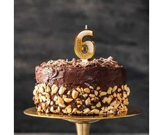 Auksinė žvakutė tortui skaičius "6"