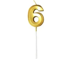 Auksinė žvakutė tortui, skaičius "6"