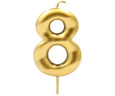 Auksinė žvakutė tortui skaičius "8"