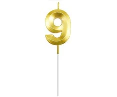 Auksinė žvakutė tortui skaičius "9"