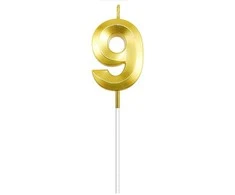 Auksinė žvakutė tortui skaičius "9"