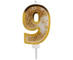 Auksinė žvakutė tortui skaičius "9"