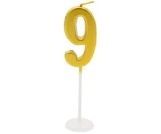 Auksinė žvakutė tortui, skaičius "9"