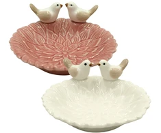 Dekoratyvinė keraminė lėkštutė su dviem paukšteliais, 13 cm - Rožinė