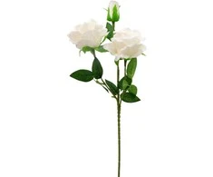 Dirbtinė aksominė balta rožės šaka, 60 cm