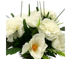 Dirbtinė gvazdikų ir magnolijų žiedų puokštė vazone