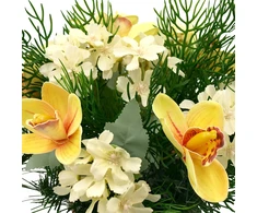 Dirbtinė orchidėjų ir hortenzijų puokštė vazone