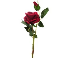 Dirbtinė rožės šaka, 41 cm - Tamsiai raudona