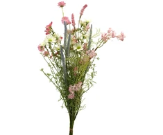 Dirbtinių rožinių lauko gėlių puokštė, 58 cm