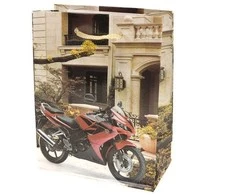 Dovanų maišelis su motociklais, 17x15x6 cm - Juoda