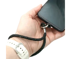 Juodas blizgantis telefono dirželis ant riešo, 17 cm