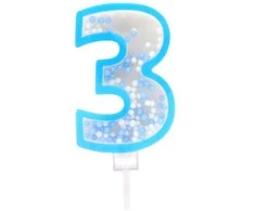 Mėlyna žvakutė tortui skaičius "3"