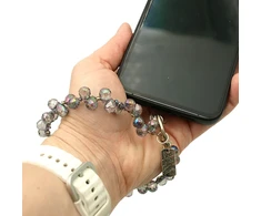 Pilkų karoliukų dirželis telefonui ant riešo, 14 cm