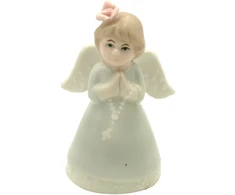 Porceliano angelo statulėlė su rožiniu, h 7,5 cm