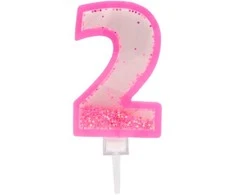 Rožinė žvakutė tortui skaičius "2"