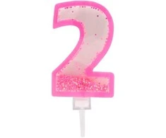Rožinė žvakutė tortui skaičius "2"