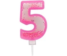 Rožinė žvakutė tortui skaičius "5"