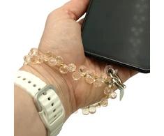 Rusvų karoliukų dirželis telefonui ant riešo, 14 cm