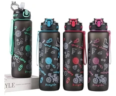 Sportinė plastikinė gertuvė, 1000 ml su dirželiu - Violetinė