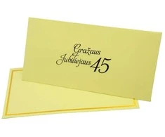 Vokas su kortele "Gražaus jubiliejaus 45" 19x9,5 cm, 190 g - Geltona