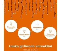 Lauko girlianda varvekliai (šiltai baltos LED lemputės) PROLED IP67 3m