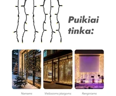Lempučių užuolaida (šiltai baltos LED lemputės) PROLED IP67 20x2 m