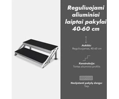 Reguliuojami aliuminiai laiptai pakylai 40-60 cm (2 pakopų)