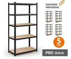 Tonro Sandėliavimo lentynos stelažai 180x90x40 PRO Juoda (5 vnt)