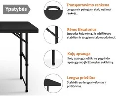 Tonro Sulankstomas stalas 120 cm Juodas