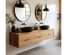 Apvalus juodas LED vonios veidrodis 80 cm su 3 šviesos spalvomis ModernHome
