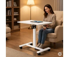 Baltas mobilus reguliuojamo aukščio stalas 70x48 cm ModernHome