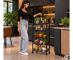 Metalinis juodas vežimėlis su 5 lentynomis ModernHome