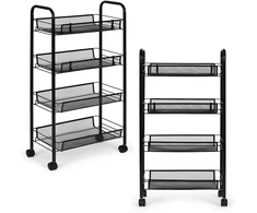 Metalinis mobilus juodas organizatorius su 4 lentynomis ModernHome