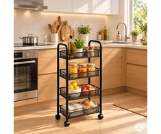 Metalinis mobilus juodas organizatorius su 4 lentynomis ModernHome