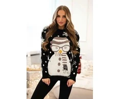Moteriškas juodas kalėdinis megztinis Snowman