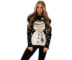 Moteriškas juodas kalėdinis megztinis Snowman