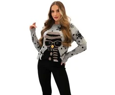 Moteriškas pilkas kalėdinis megztinis Snowman
