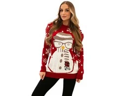 Moteriškas raudonas kalėdinis megztinis Snowman