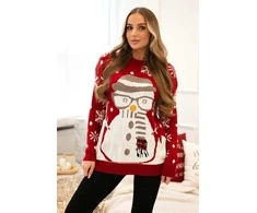 Moteriškas raudonas kalėdinis megztinis Snowman