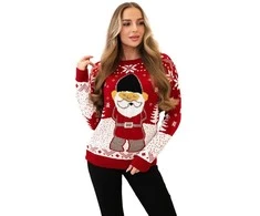 Moteriškas raudonas kalėdinis megztinis Santa