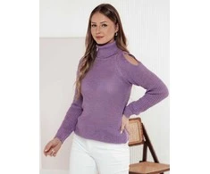 Moteriškas violetinės spalvos megztinis aukštu kaklu Fibi